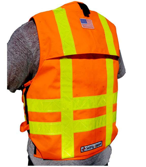 PC13 Party Chief vest, HEAVY DUTY, yellow striping, Orange Safety Apparel