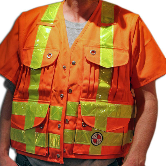 PC13 Party Chief vest, HEAVY DUTY, yellow striping, Orange Safety Apparel